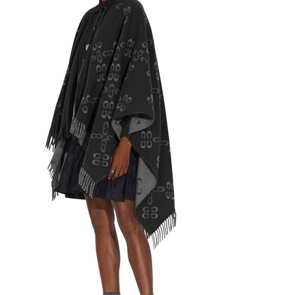 COACH WOOL PONCHO REVERSIBLE SIGNATURE MONOGRAM CAPE IN BLACK & GRAY VERY RARE! - Picture 2 of 3